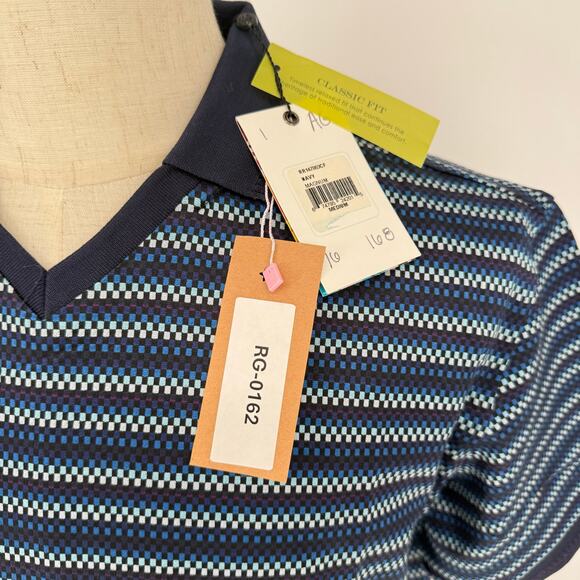 Robert Graham Short Sleeve Knit Polo Shirt MAGNUM Navy Geometric M - Picture 6 of 6